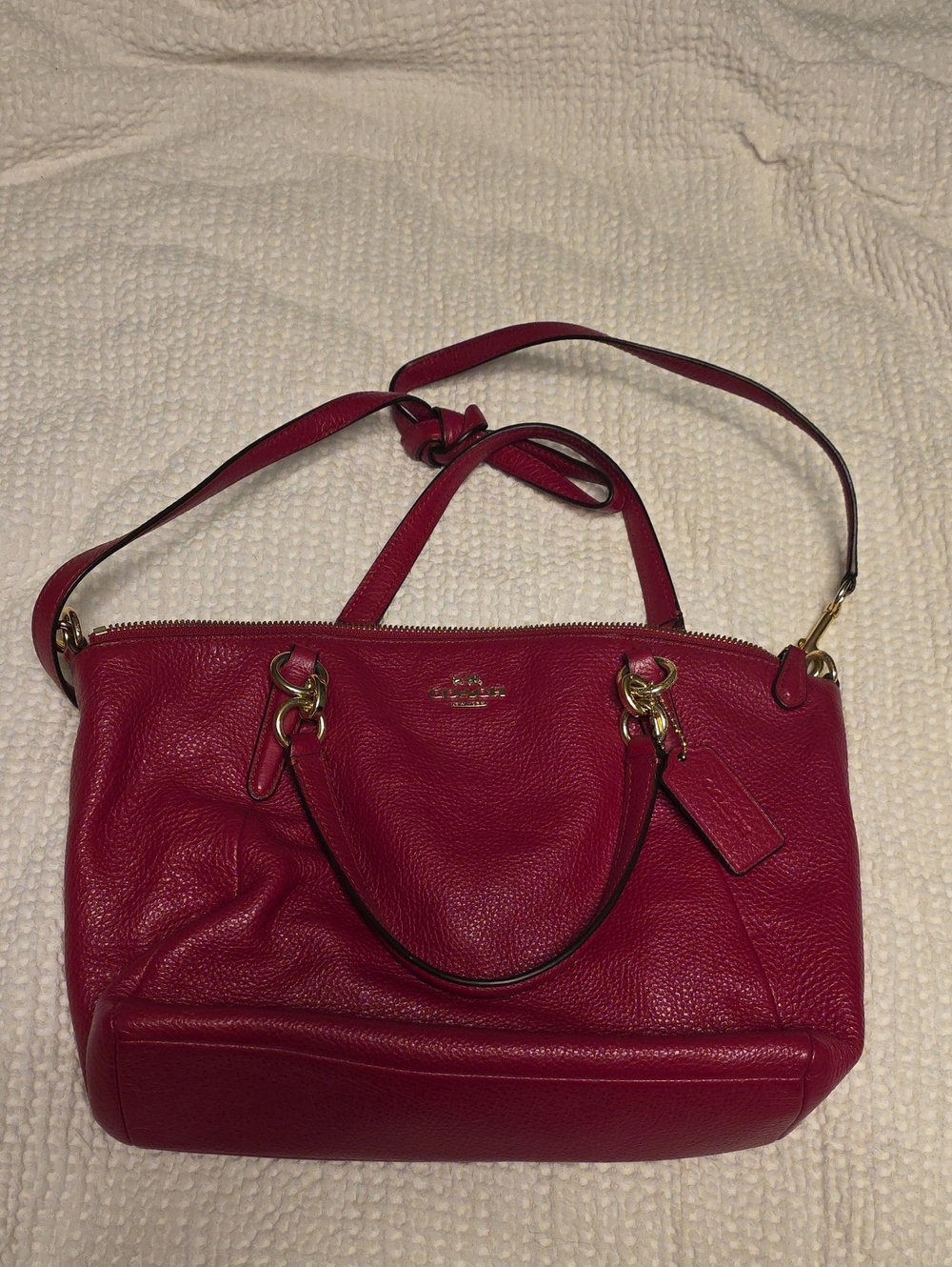 Coach Kelsey Magenta Pebbled Leather Crossbody